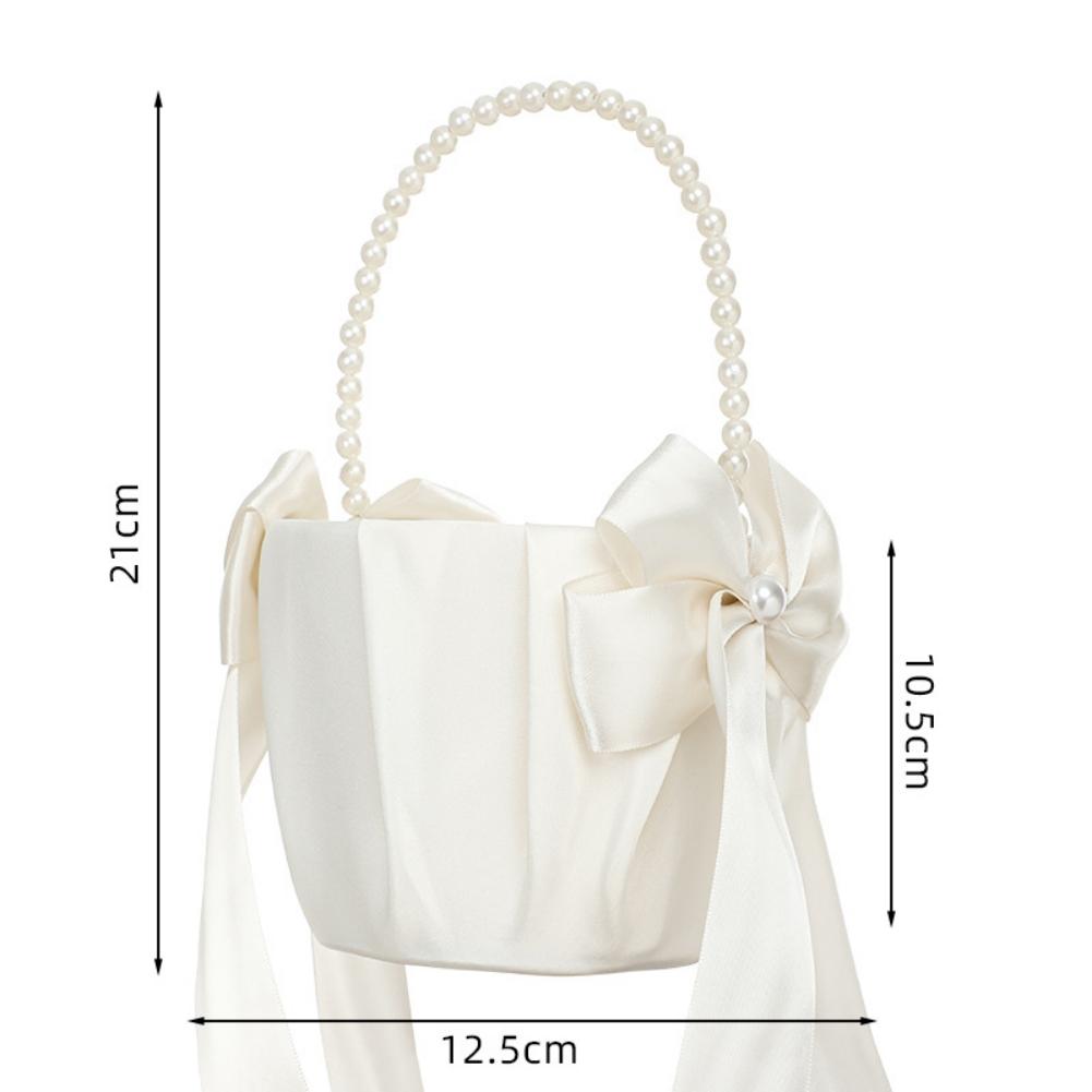 Zestaw Koszyczek dla Dziewczynki z Kwiatami Poduszka dla Świadka Pierścionków Romantyczna Satynowa Kokardka Perły Poduszka na Pierścionki na Ceremonię Ślubną Dekoracja Imprezowa