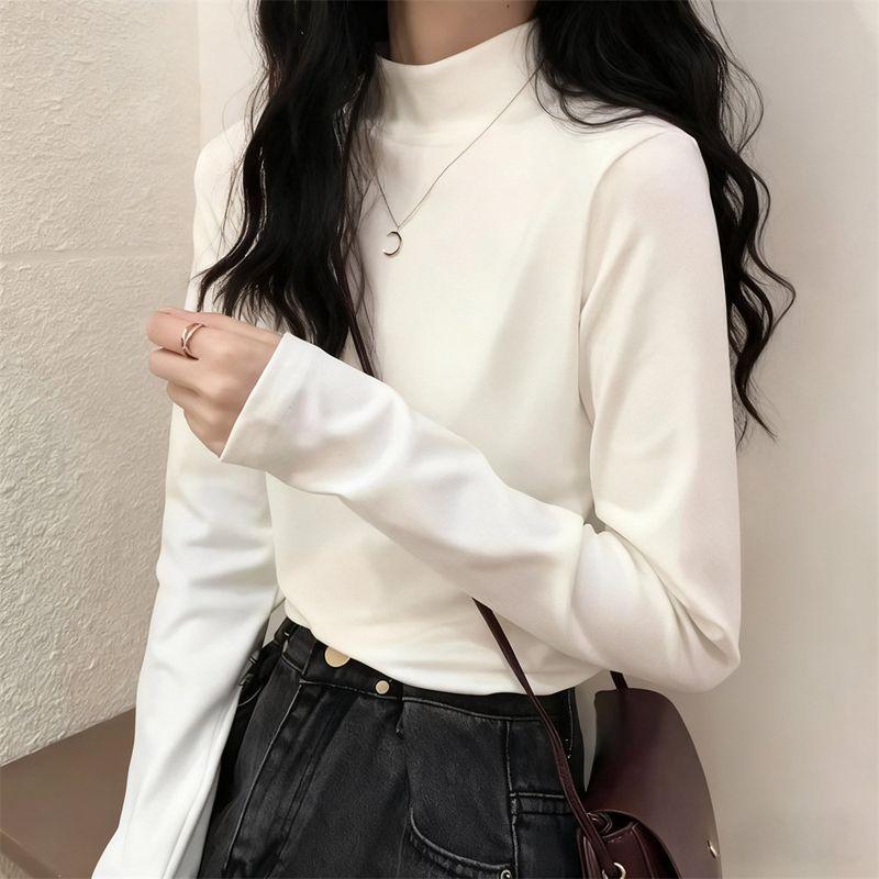 

De Rong Half-High Collar Base Shirt for Women, 2025 Autumn and Winter New Style, Fashionable and Stylish Warm Long-Sleeve T-Shirt for Women White XL