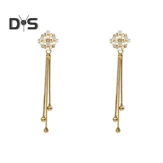 1 Pair Women Hanging Earrings 3D Clover Shape Tassel Faux Crystal Electroplated Anti-allergy Lightweight Ear Decoration Jewelry Party Prom Long