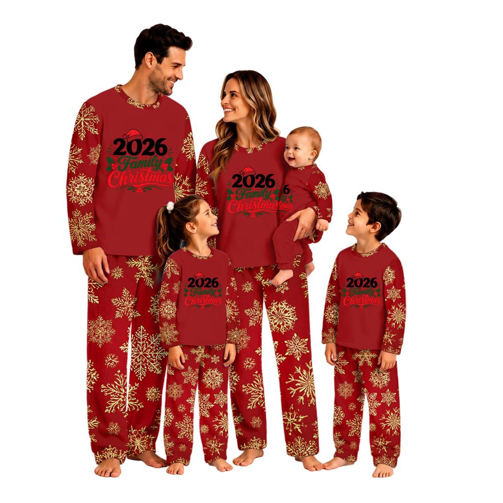 Christmas Print Long Sleeve and Pants Matching Family Loungewear Set for Parent and Child