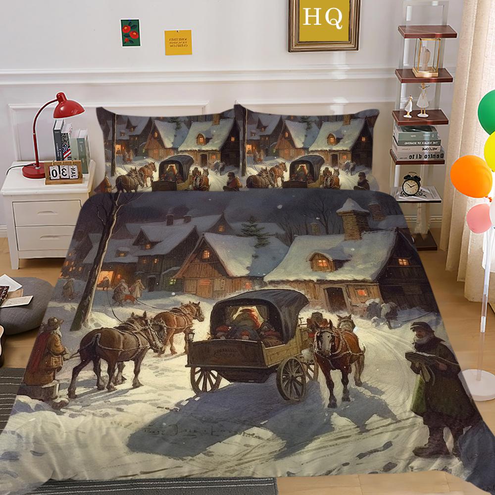 Fashion Christmas Printed King Size Comforter Cover Set Highend Polyester Teen Kids Home Bedclothes