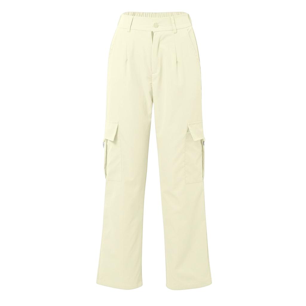 Damskie casualowe lekkie spodnie trekkingowe z wysokim stanem, bez paska, z prostą nogawką, luźne, 4 kieszenie, spodnie cargo