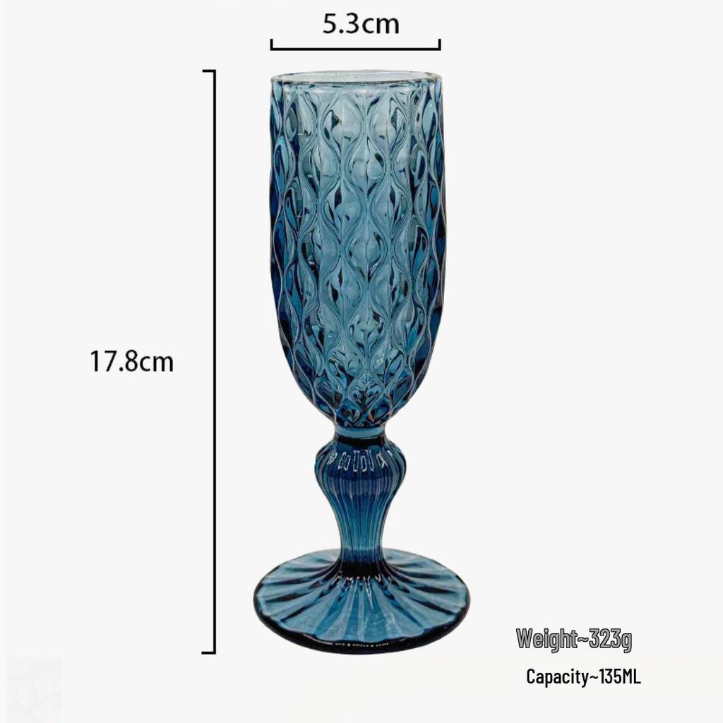 Vintage Embossed Colored Glass Goblet – Luxury Thickened Bubble Wine Glass