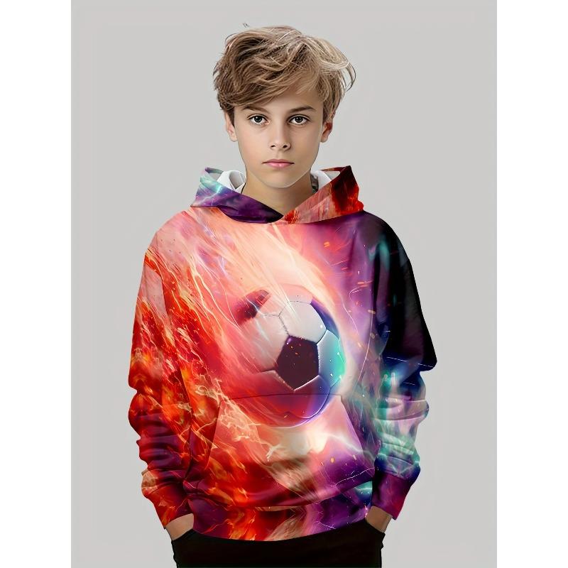 Autumn Winter 3D Football Printed Hoodies Fashionable Casual Warm Sports Long Sleeved Children's Boy Hooded Sweatshirts