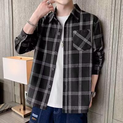 2024 Lässiges kariertes Revershemd für Männer mittleren Alters und junge Männer, Business-Casual-Modejacke für Männer