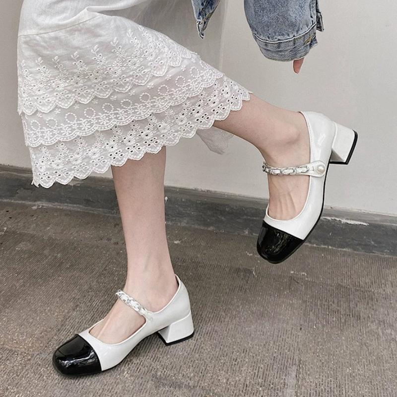 

Pearl Embellished Mary Jane Flat Heels Women s Shoes Spring 2026 Leisure Round Toe Rubber Outsole Comfortable Inner Heightening 35
