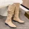 Fashion Frosted Pleated Long Knight Boots Women Autumn New Heel Boots Pointed Chelsea Boots Women P637