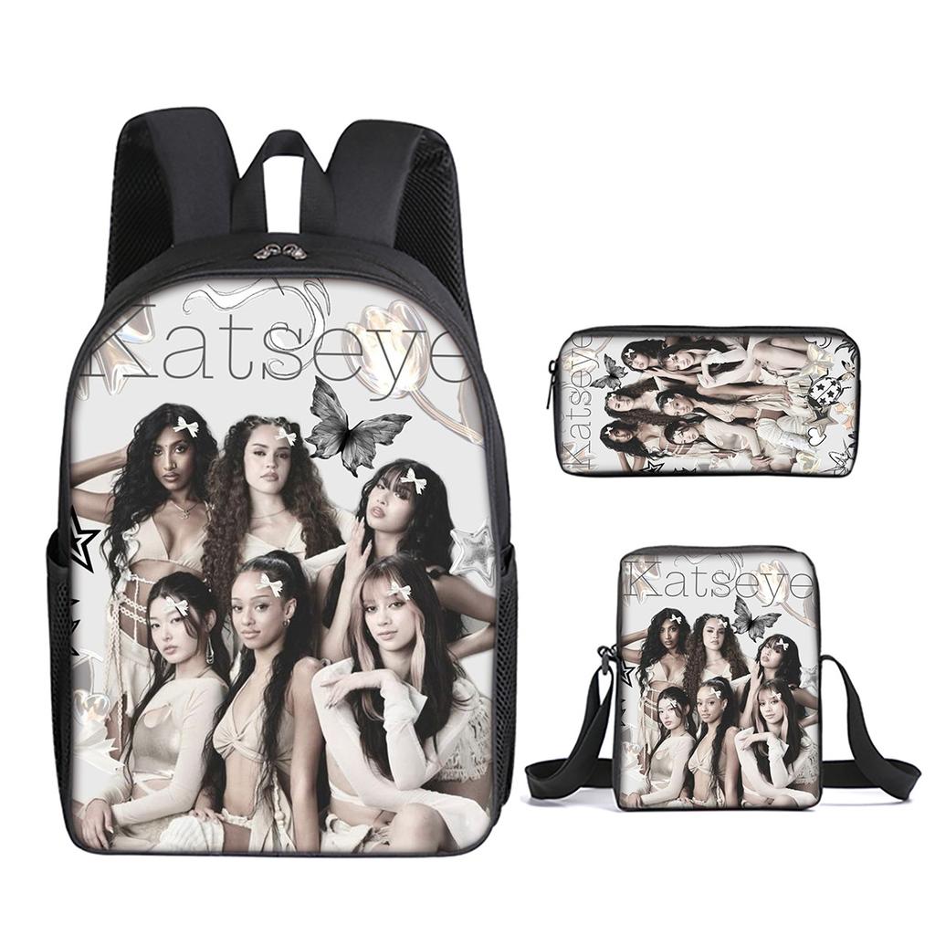 Fashion Novelty Kpop Katseye 3D Print 3pcs/Set pupil School Bags Laptop Daypack Backpack Inclined shoulder bag Pencil Case