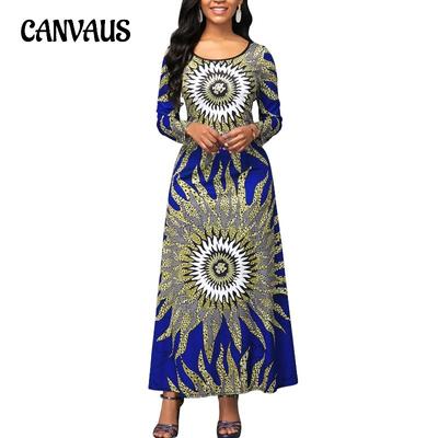 Robe longue à manches longues et col rond pour femme, tendance printemps et automne