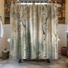 Tenda da Doccia con Alberi di Betulla e Ganci, Foresta di Pioppi Bianchi ad Acquerello Decorazione Bagno, Paesaggio Naturale Poliestere Impermeabile