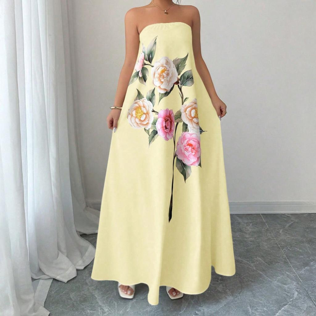 Damenkleid Lässig Fließende Kleider V-Ausschnitt Urlaub Boho Strand Sommerkleid