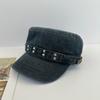 Retro And Old Denim Flat Top Beret Female Navy Hat Spring And Autumn Four Seasons Big Head Circumference Showing Face Small Equestrian Hat Female