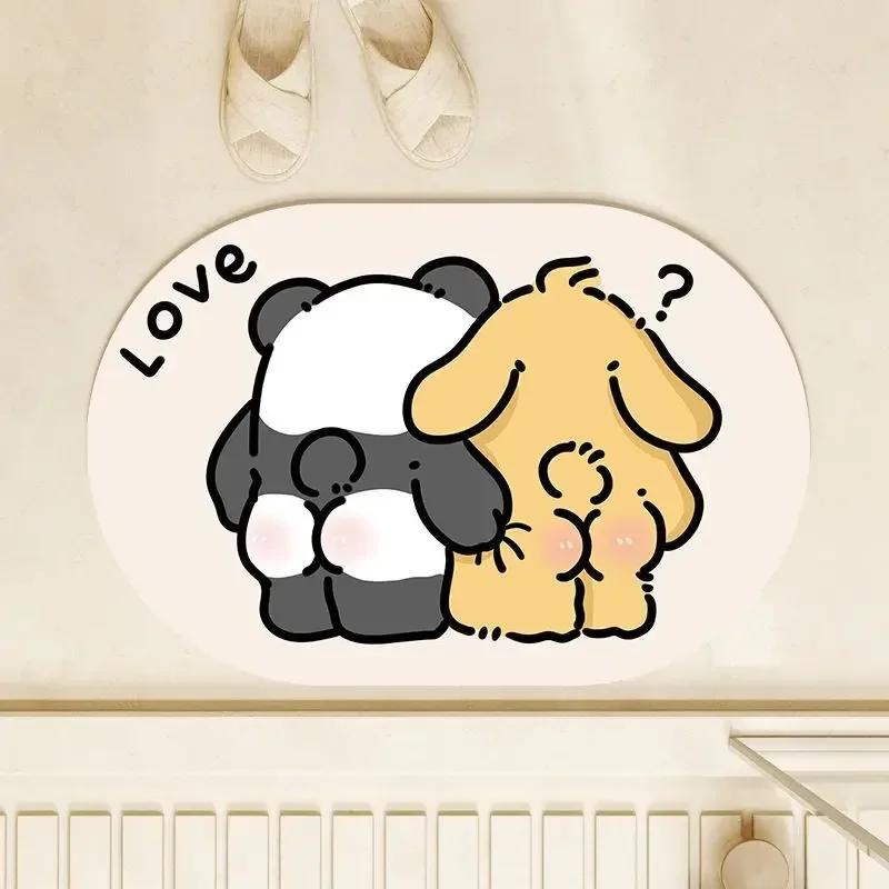 Niedliche kleine Tier Diatomeenerde saugfähige Fußmatte Toilette WC Tür rutschfeste Fußmatte Cartoon Bad Badezimmerboden 40X60cm 15.7X23.6in