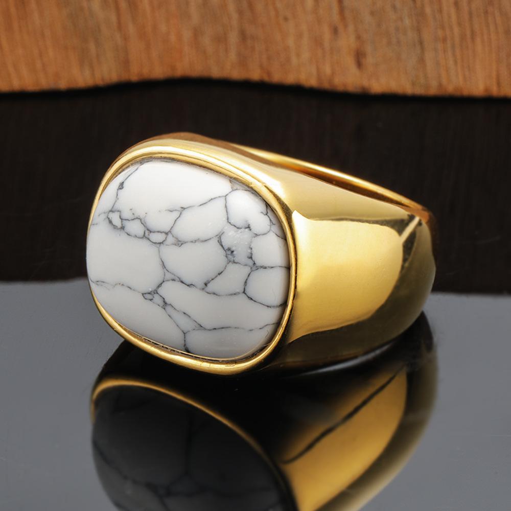 2026 Jewelry, European and American Exaggerated Turquoise Pattern Three-dimensional Geometric Opal Index Finger Wide Version Ring