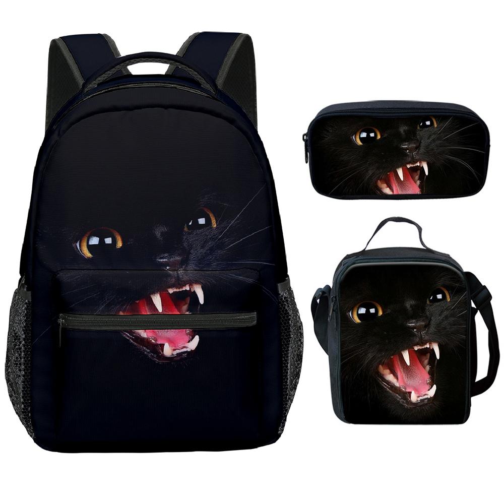 Classic Novelty Cool Cute Cat Pattern 3D Print 3pcs/Set Student School Bags Laptop Backpack Crossbody Lunch bag Pencil Case