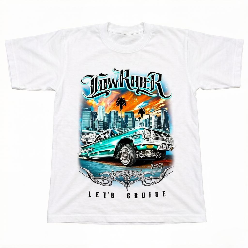 Unisex's Lowrider T-Shirt Let's Cruise Urban Streetwear Tee with Loose Fit Car/Truck Graphic for Casual Beach Parties Quick-dry Tee