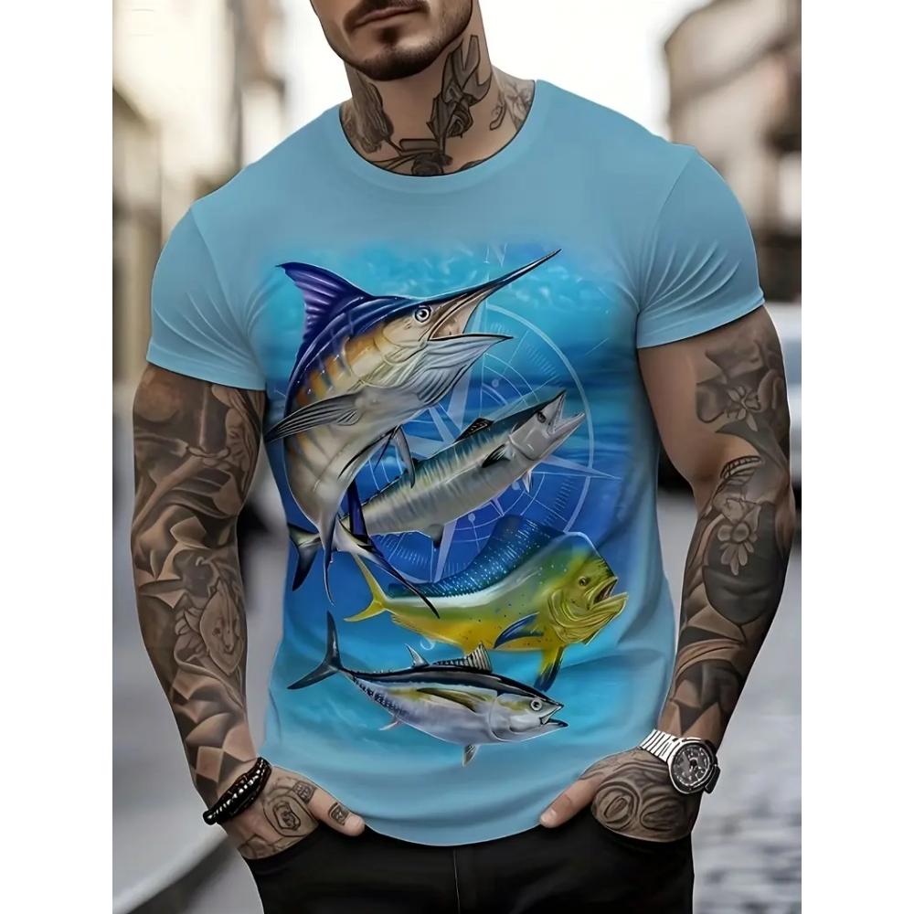 Underwater World Men's T-Shirt Realistic Sea Creatures 3D Print Short Sleeve Fashion Casual Travel Men's Loose O-Neck Breathable T-Shirts