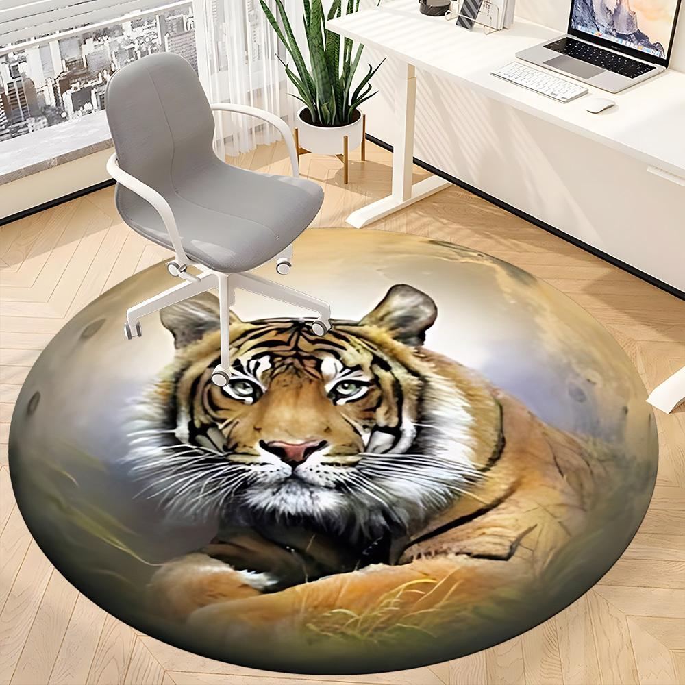 1pc Tiger Print Chair Carpet for Office Non-Slip, Machine Washable Rug for Office - Holiday DecorMachine Made yy251029023