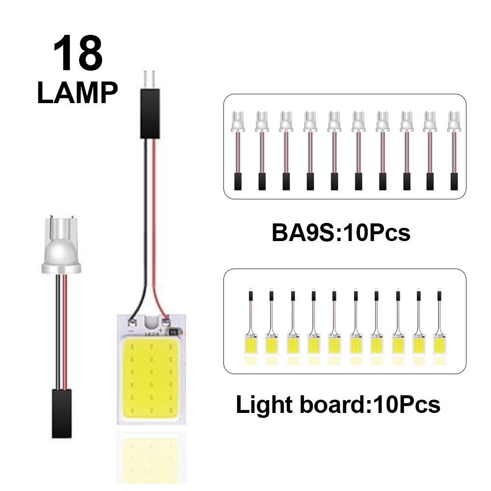 10PCS Car LED Lights Panel 18/24/36/48 SMD T10 BA9s 12V COB Lamp Bulb Car Dome Light Reading Lights Auto Interior Accessories