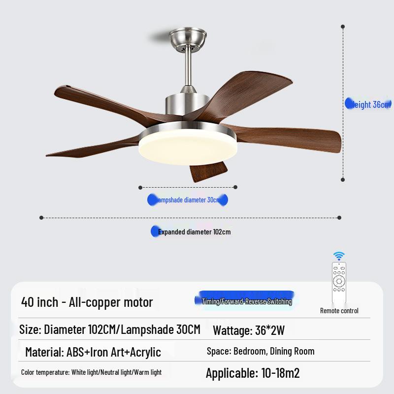 Walnut Retro Ceiling Fan Light with Straight Blades, Mid-Century Style for Bedroom or Restaurant