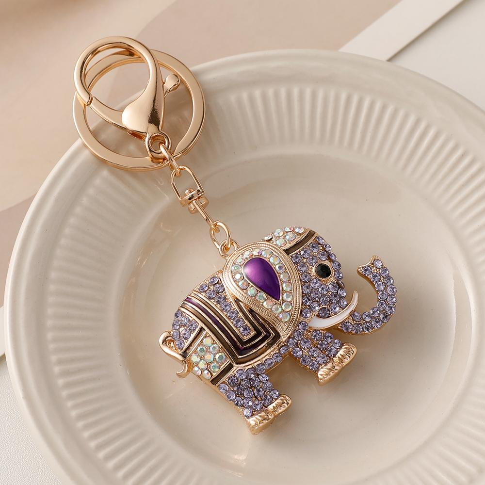New Design 3D Enamel Elephant Crafts Key Holder Fashion Crystal Animal Bag Pendant Unique Jewelry Gift Bag Charm