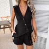 European & American Summer Fashion: V-Neck Irregular Vest and Shorts Set