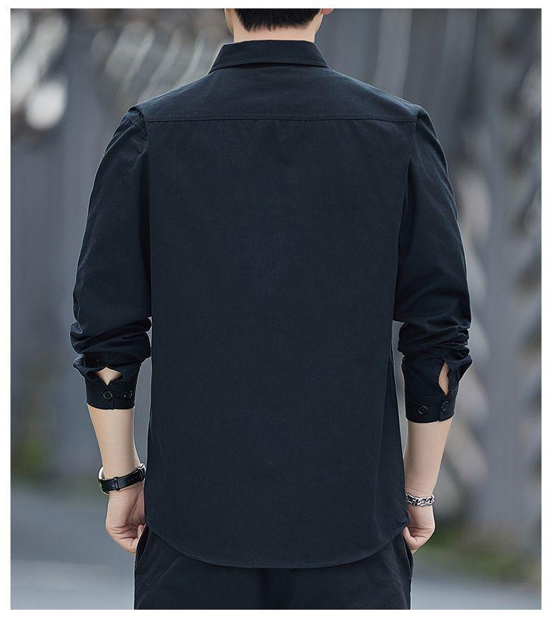 Men's Loose-Fit Non-Iron Cotton Shirt - Long Sleeve Casual Workwear for Spring & Autumn