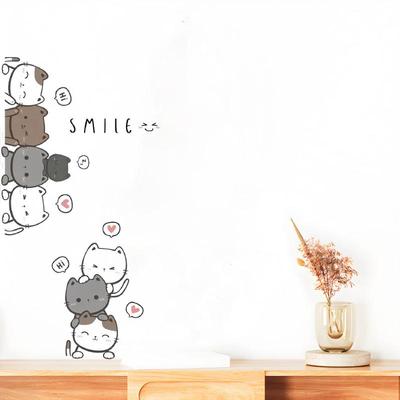 1Pc Cartoon Cute Cat Wall Stickers - Decorative Decal for Door Living Room Kids Room Home Decor Accessories