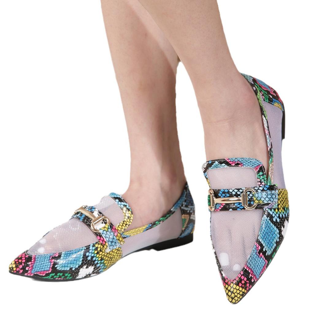 New summer high heels style women's single shoes snake snake pattern pointed flat bottom