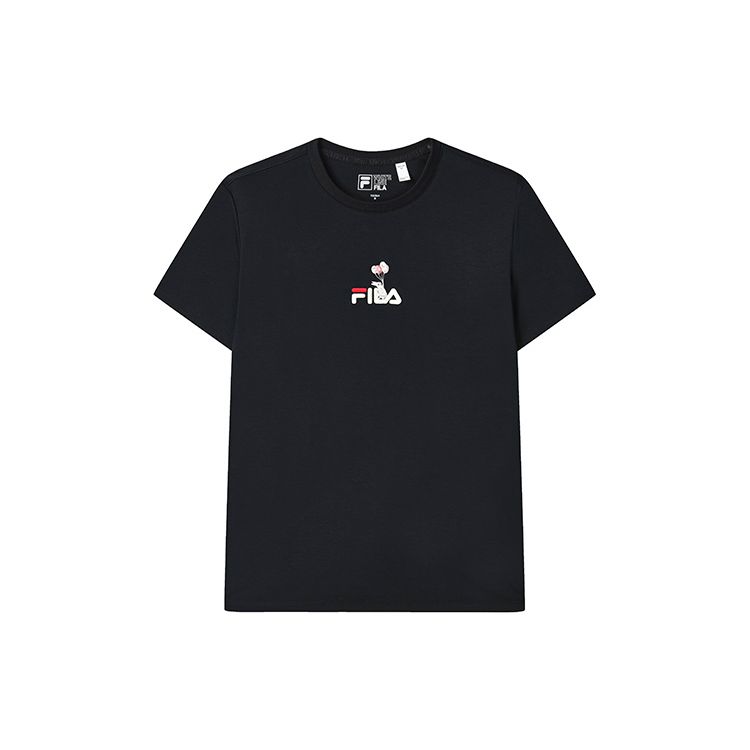 FILA American Vintage Letter Print Casual Round Neck Short Sleeve T-Shirt Women T-Shirts Black F11W329117FBK