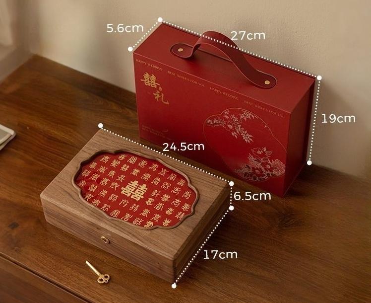 

Exquisite High-quality Practical Solid Wood Jewelry Box with Lock,multi-purpose,glass Printed Design, Chinese Style,wedding Gift