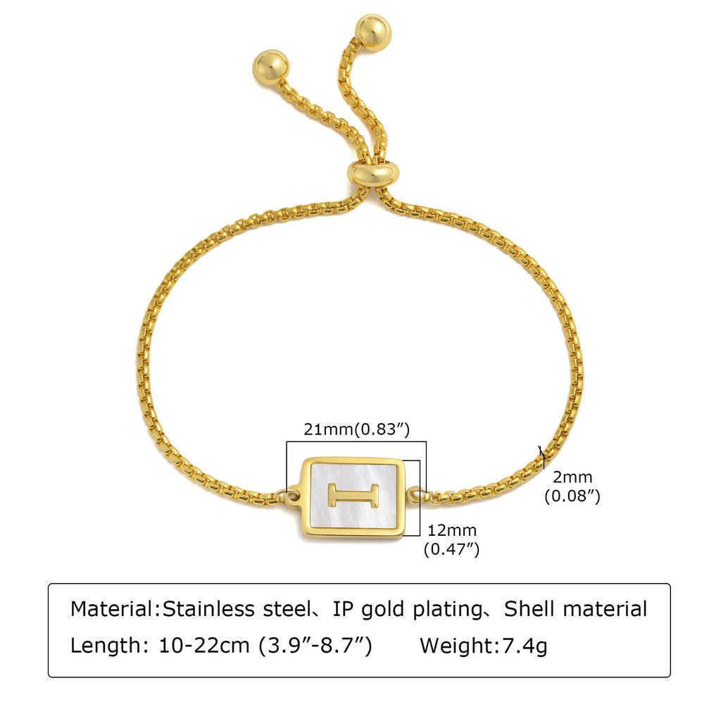 Bracelets Stainless Steel English Alphabet Square Shell Gold Bracelet Ladies Adjustable