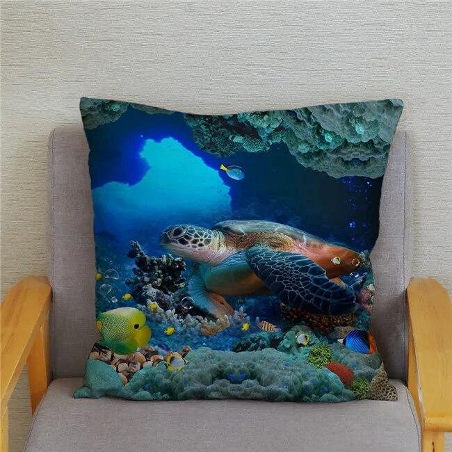 Cushion Cover Ocean Dolphin Pattern Underwater World Print Pillow  Kids Sofa Home Decor