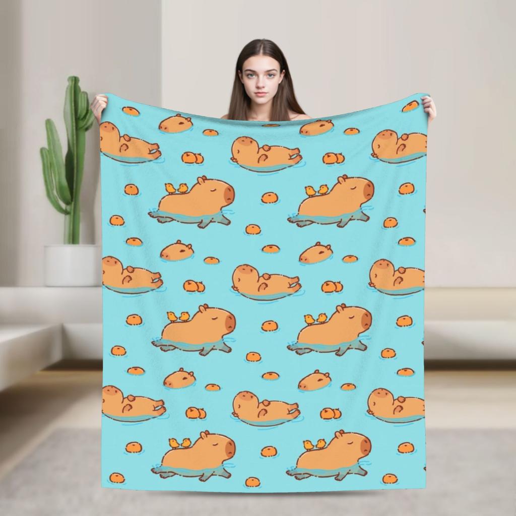 Capybara Pattern Fleece Blanket Kawaii Animal Funny Throw Blankets for Sofa Bedding Lounge 150*125cm Plush Thin Quilt
