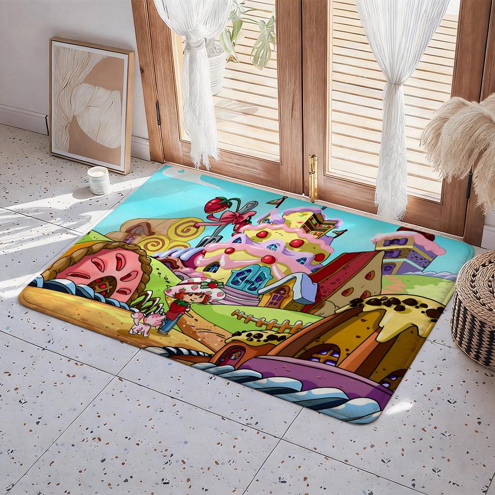 Cartoon S Strawberry Shortcake Floor Mat Eco  Flannel Doormat Non Slip Odorless Indoor Floor Rug Soft Short Plush Home Mat