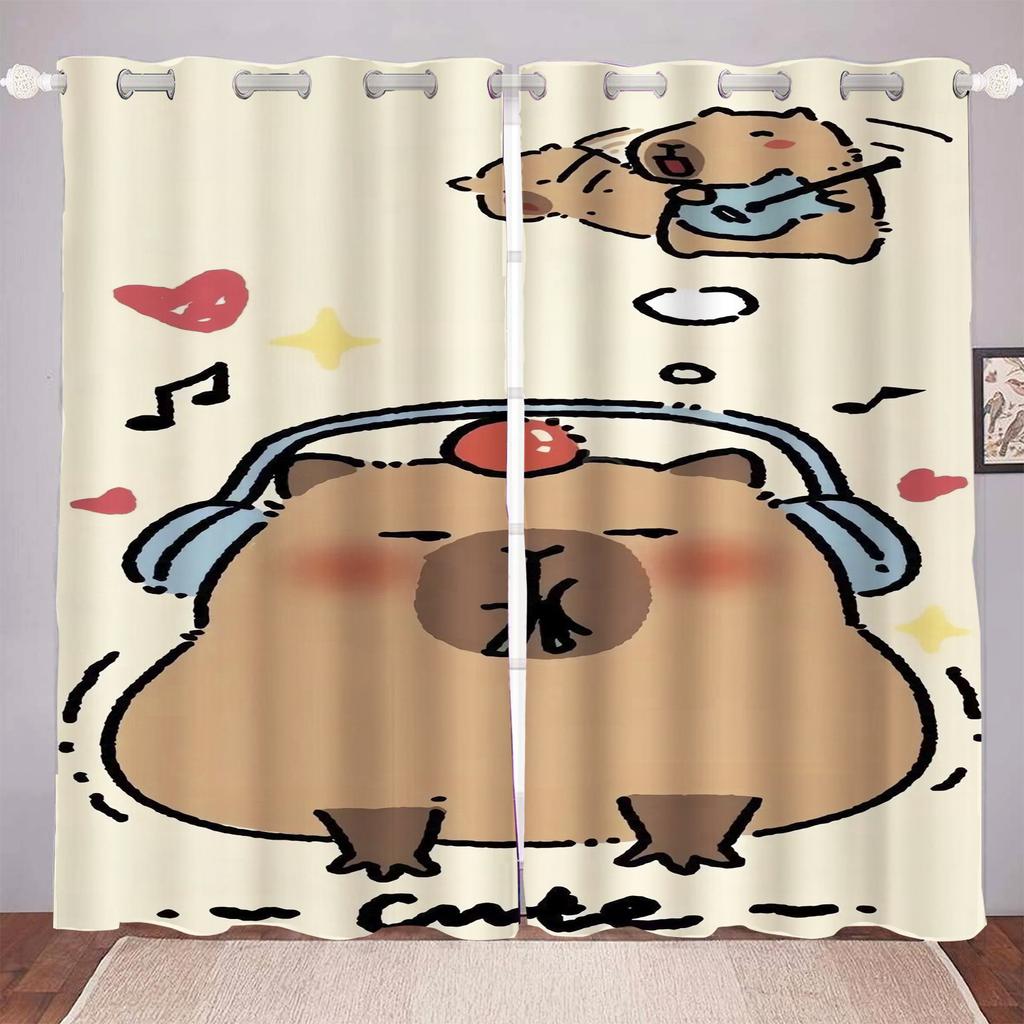 Cartoon Capybabr Curtain For Boy 3D Print Bedroom Living Room Window Blackout Partition Style Home Decoration