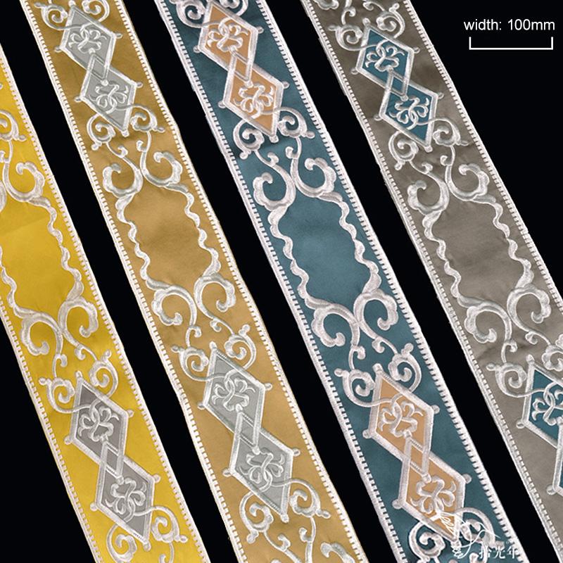 1Meter Vintage Totem Embroidered Jacquard Ribbon Braid Trim Woven Lace Fabric Diy Cushion Curtain Garment Hanfu Belt Accessory
