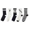 5 Pairs of Trendy Socks, Striped Letter PT Mid-calf Socks, Women's Breathable and Sweat-absorbing Cotton Socks