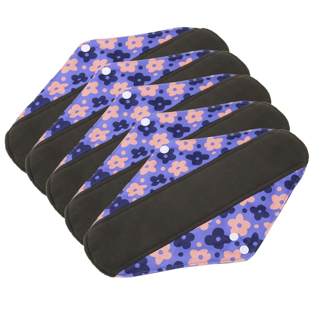 5pcs Washable Reusable Sanitary Pad Women Travel Portable Soft Brthable Printed Elegant Menstrual Pad