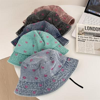 Butterfly Embroidered Denim Bucket Hat Women's Big Brim Shows Small Face Fashion Casual Basin Hat Spring and Summer Sun Protection Visor Hat