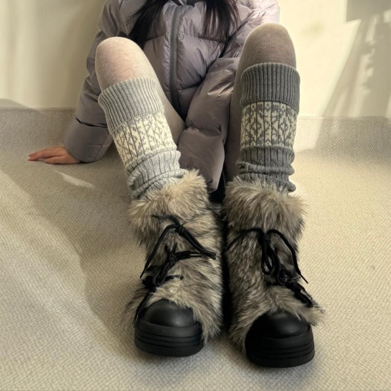 Sweet Christmas Leg Warmers Knitted Leg Sleeves Harajuku Long Leg Socks Winter Warm Boot Cuffs Toppers for Womens Girls
