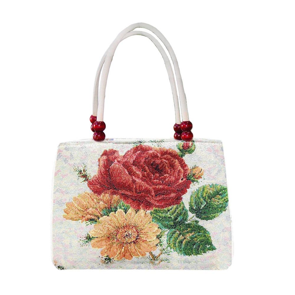 Ethnic Style Embroidery Canvas Bag Floral Embroidered Double Layered Lady Handbag Large Capacity Women Shoulder Bag Daily Use