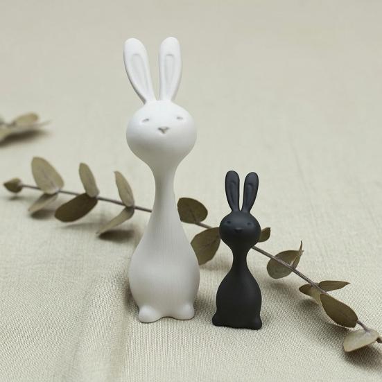 1 Pair 3D Printed Abstract Bunny Figurine Minimalist Black White Rabbit Statue Animal Sculpture Living Room Bedroom Decoration
