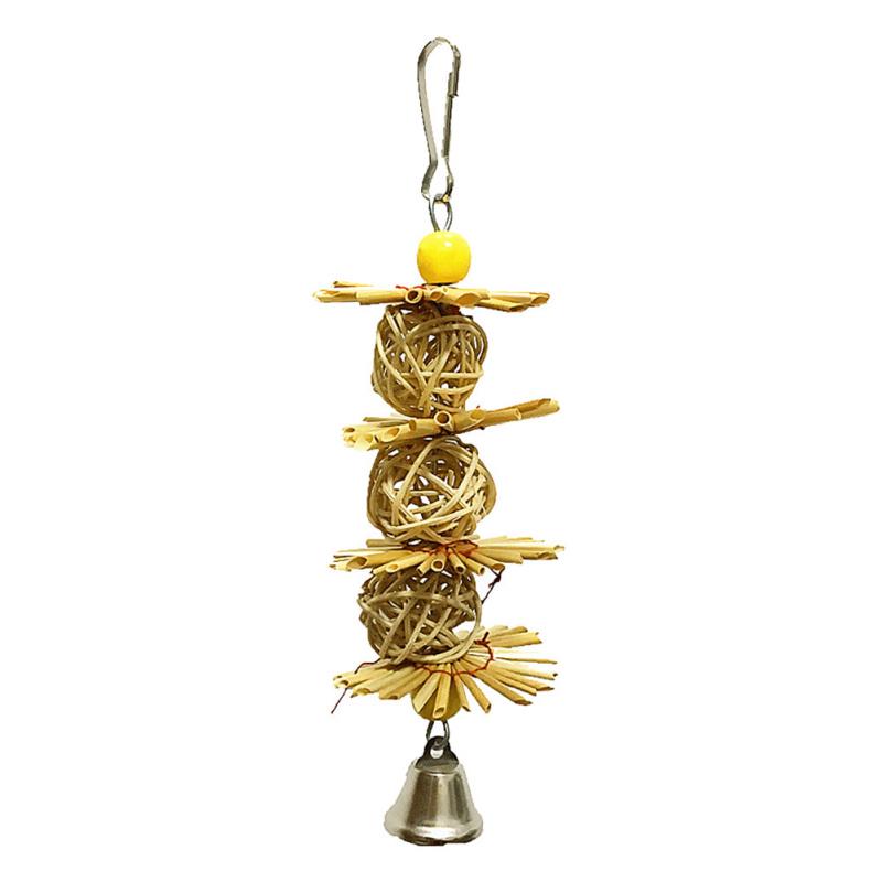 Parrot Cage Bird Climbing Chewing Rack Toy Natural Grass Woven Colorful Hanging Decoration