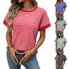 Γυναικείο Casual Ριγέ Patchwork Μπλουζάκι με Στρογγυλή Λαιμόκοψη και Κοντά Μανίκια