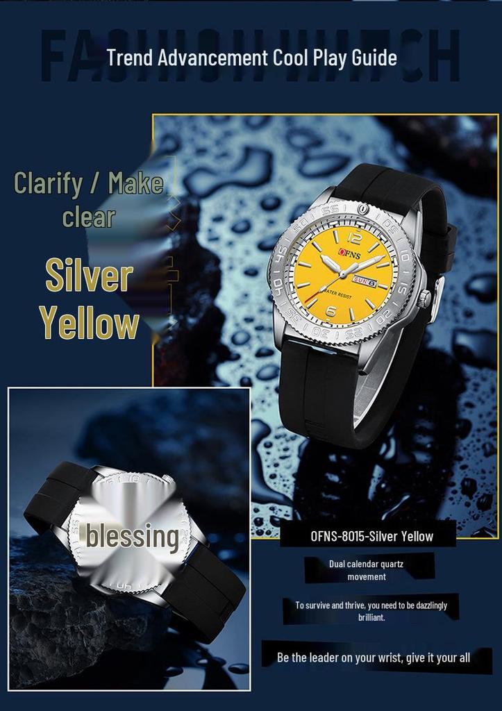 Ofns Brand Men's Quartz Watch - Waterproof with Dual Calendar & Simple Bar Markers