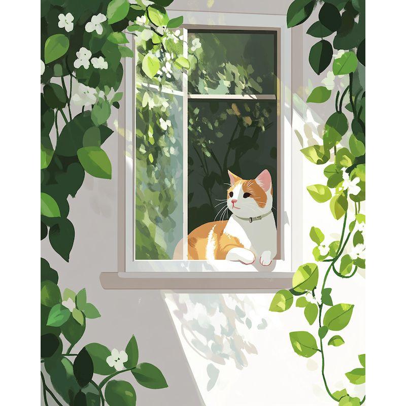 Ölgemälde-Paket DIY Malen nach Zahlen Basteln für Erwachsene Fenster Katzen Bild Ausmalen Nummer Zeichnung auf Leinwand Heimdekoration