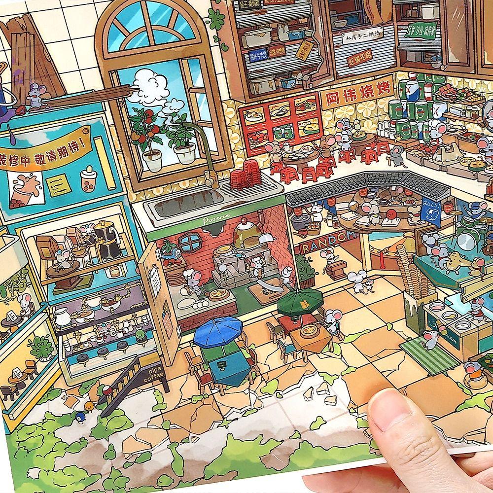 New Food Street Series Miniature Landscape Sticker PET Large Size 3D Landscape Sticker DIY Cartoon Toy Game Stickers Gift