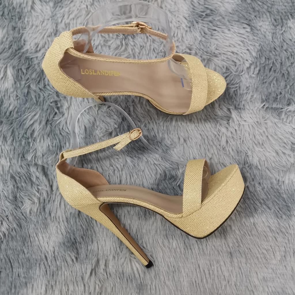 Women Sandals Summer Sexy Crystal Flash Open Toes 14cm Supper High Heels Patent Leather Nighclub Platform Party Wedding Shoes