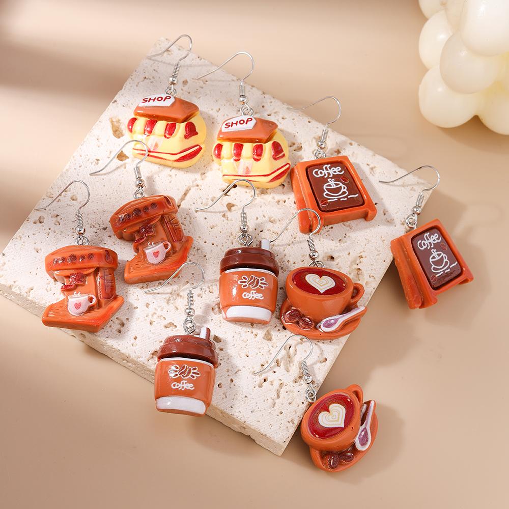 Cute Resin 3D Coffee Cup Drop Earrings for Women Girls Simulation Food Sandwich Dangle Earrings Kid's Jewelry Gifts